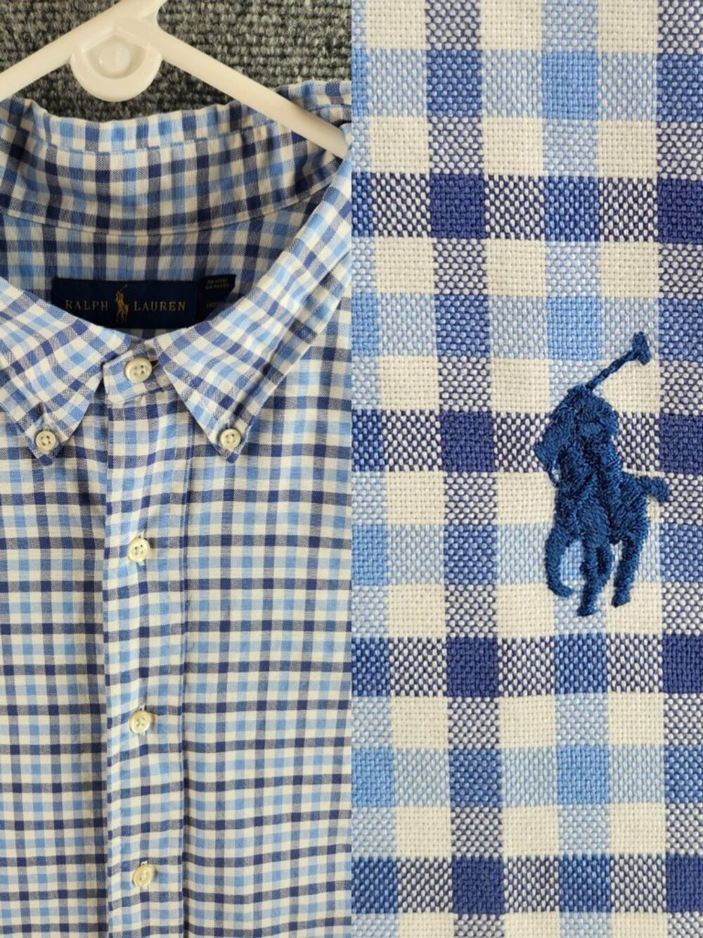 Ralph Lauren 3XLT Blue Check Long Sleeve Button Up Shirt OCBD 100% Cotton Adult